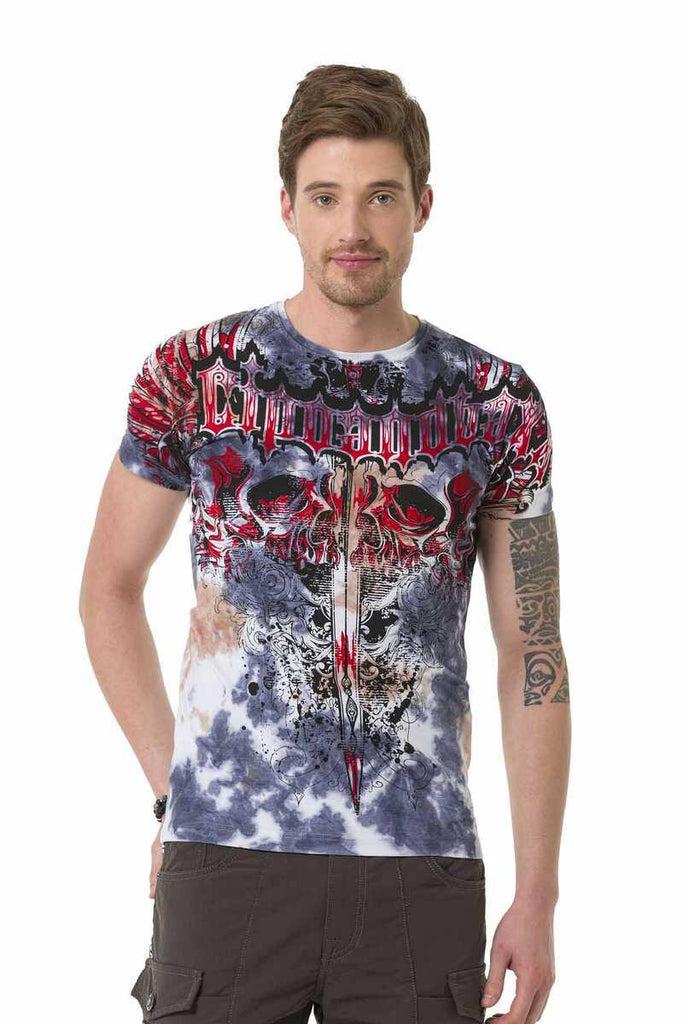 cipo & baxx CT685 Sword Patterned Gothic T-Shirt INDIGO