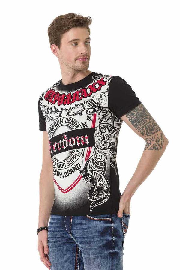 Cipo & Baxx CT690 Patterned O Neck Men's T-Shirt BLACK