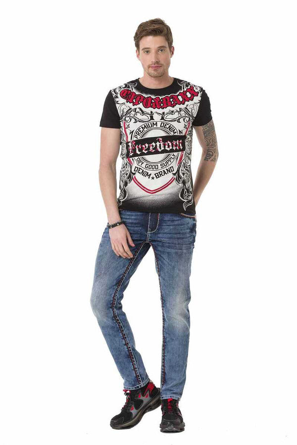 Cipo & Baxx CT690 Patterned O Neck Men's T-Shirt BLACK