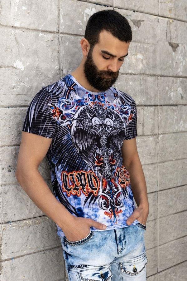 Cipo & Baxx CT710 Laser Printed Patterned T-Shirt BLUE