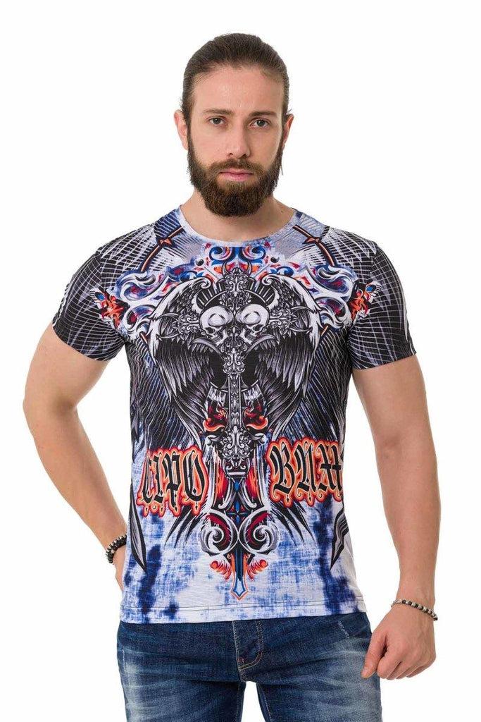 cipo & baxx CT710 Laser Printed Patterned T-Shirt BLUE
