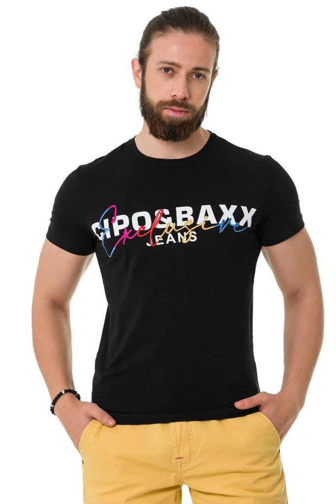 cipo & baxx CT712 Embroidered Text Basic T-Shirt BLACK