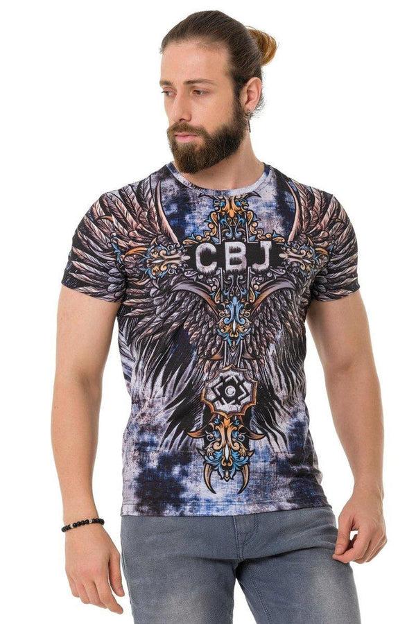 Cipo & Baxx CT719 Laser Printed Cross Wing Patterned T-Shirt BLACK