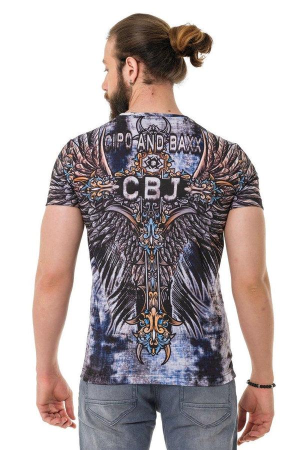 Cipo & Baxx CT719 Laser Printed Cross Wing Patterned T-Shirt BLACK