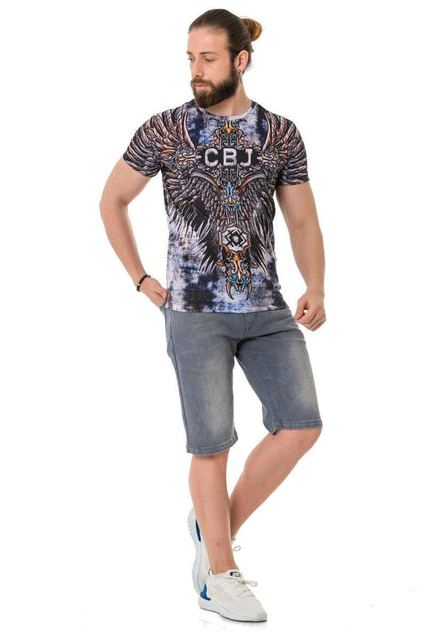 Cipo & Baxx CT719 Laser Printed Cross Wing Patterned T-Shirt BLACK