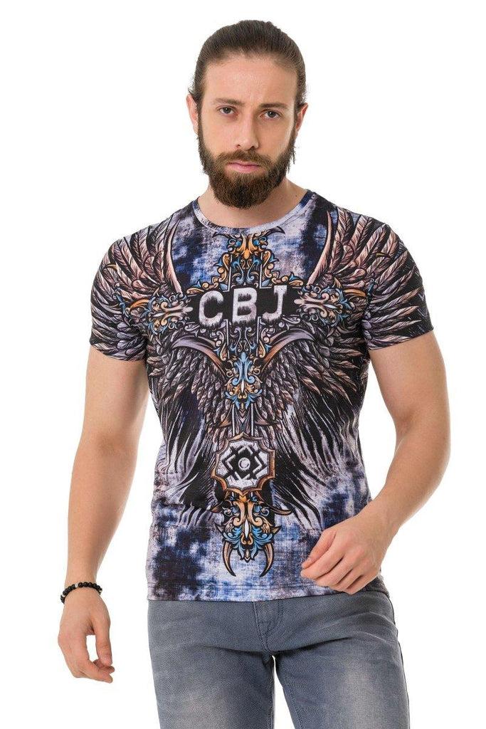 cipo & baxx CT719 Laser Printed Cross Wing Patterned T-Shirt BLACK