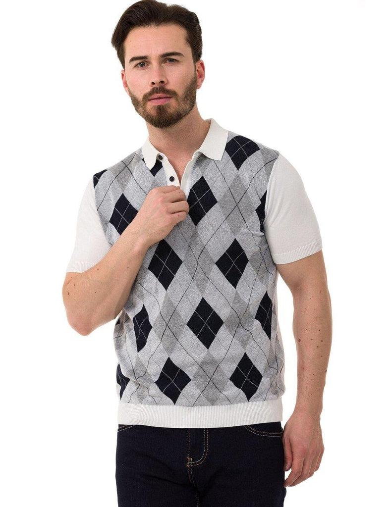 cipo & baxx CT753 Diamond Patterned Knitwear Polo Neck T-Shirt BLACK