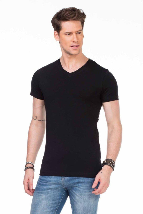 Cipo & Baxx CU106 V-Neck Basic Slim Fit Men's T-Shirt Undershirt WHITE