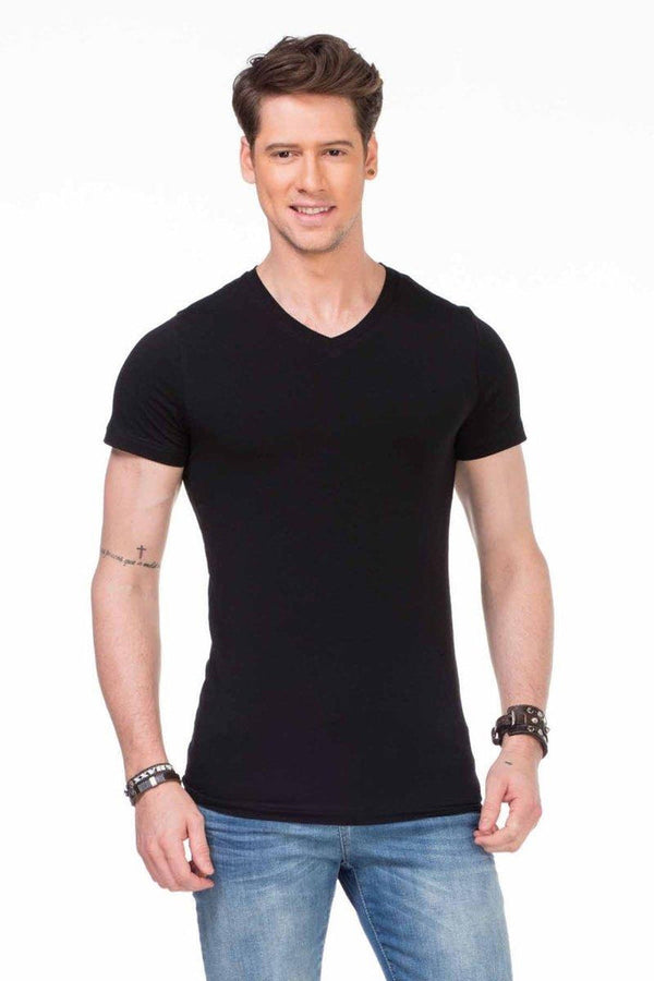 Cipo & Baxx CU106 V-Neck Basic Slim Fit Men's T-Shirt Undershirt WHITE