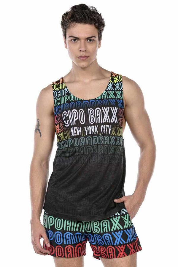 Cipo & Baxx CUK246 Colorful Swim Shorts Undershirt Set BLACK