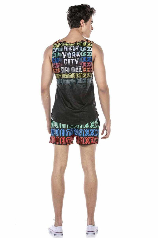 Cipo & Baxx CUK246 Colorful Swim Shorts Undershirt Set BLACK