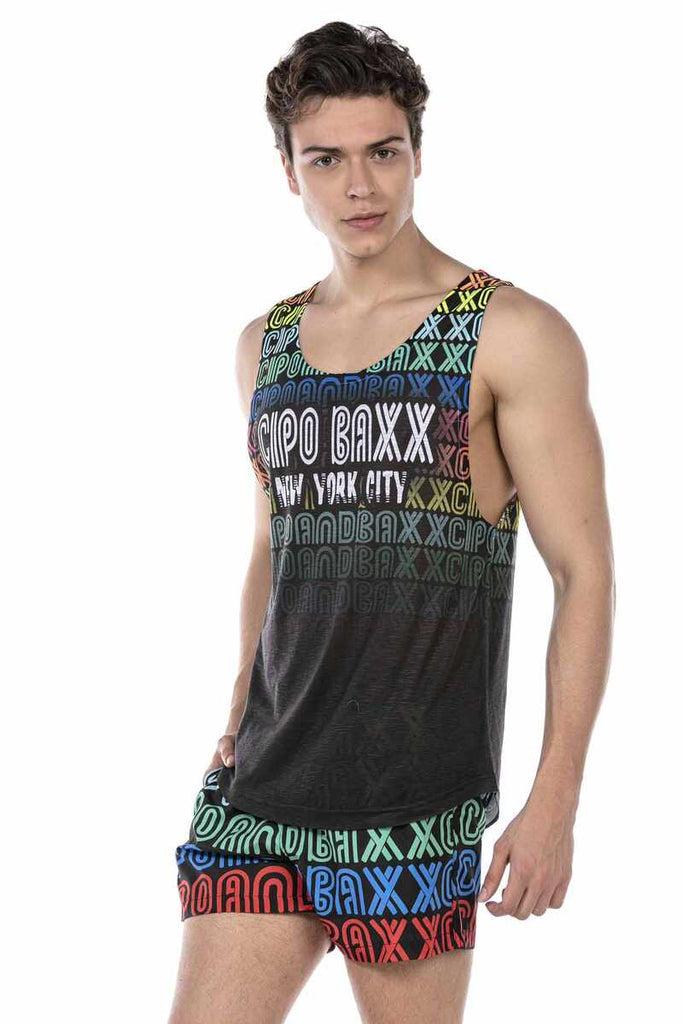 cipo & baxx CUK246 Colorful Swim Shorts Undershirt Set BLACK