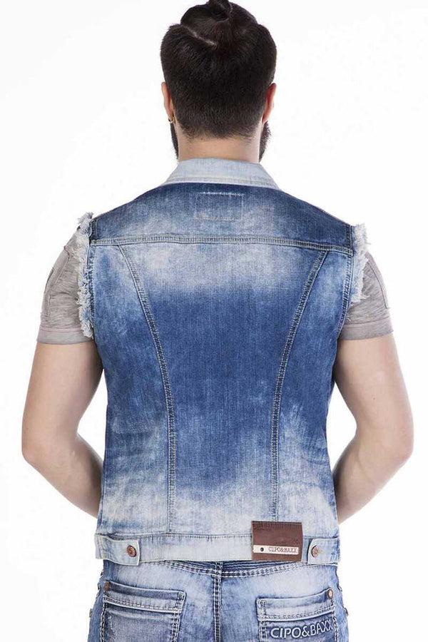 Cipo & Baxx CW107 Distressed Style Denim Sleeveless Jacket BLUE