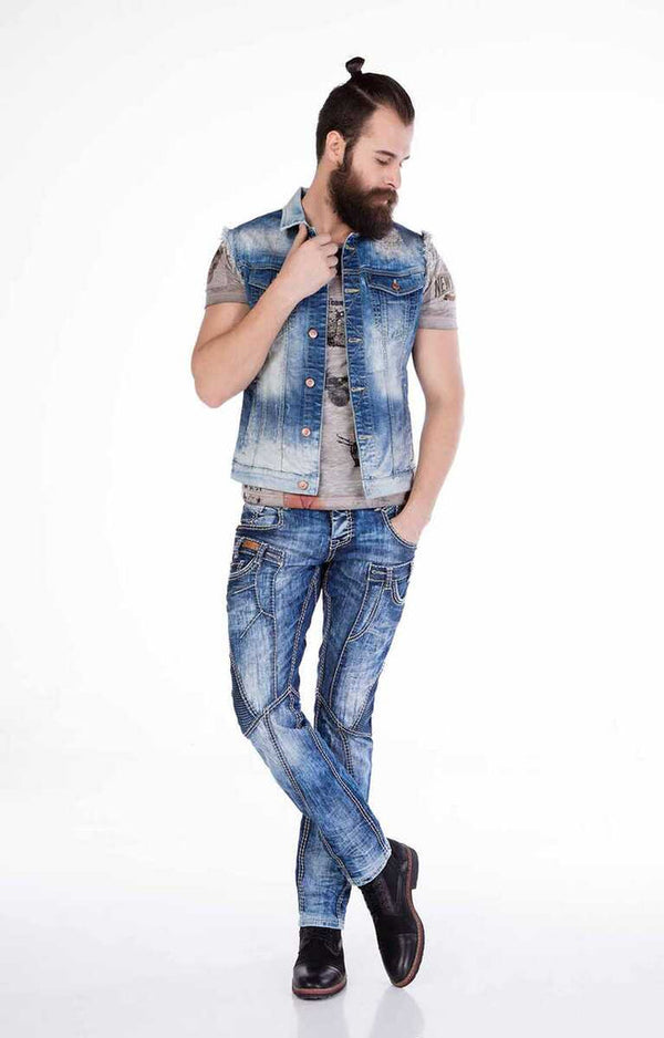 Cipo & Baxx CW107 Distressed Style Denim Sleeveless Jacket BLUE