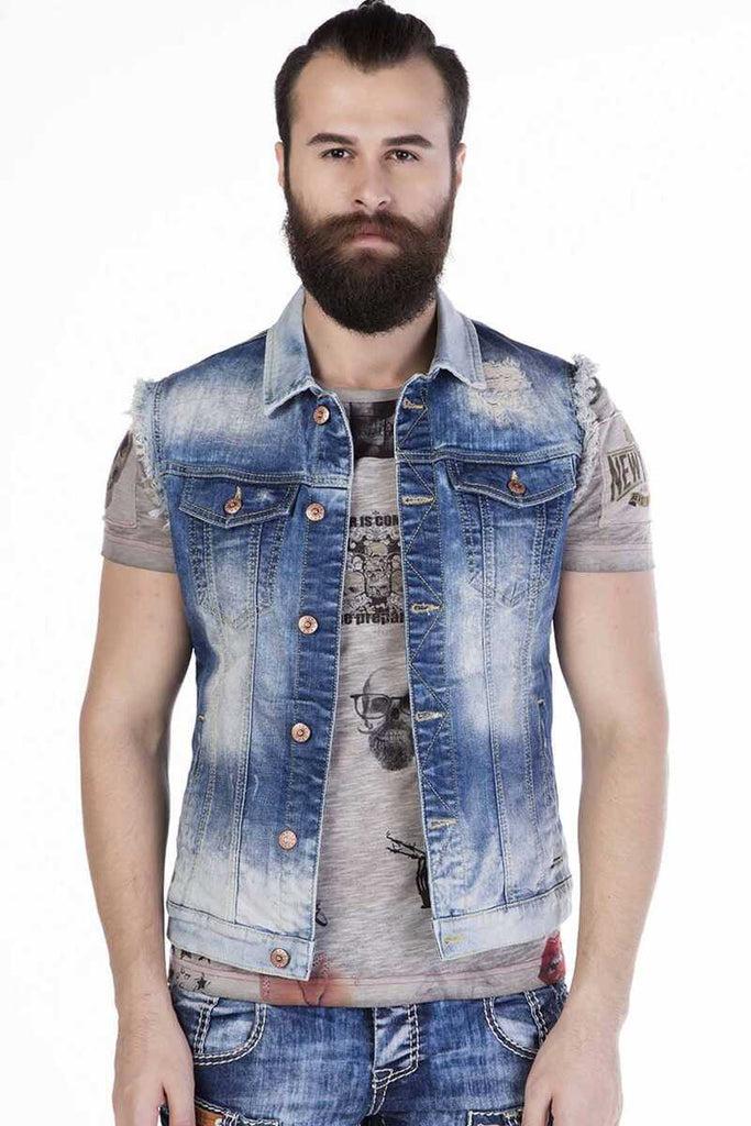 cipo & baxx CW107 Distressed Style Denim Sleeveless Jacket BLUE