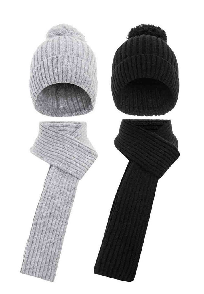 cipo & baxx WA118 Double Scarf and Beret Set BLACK-GREY