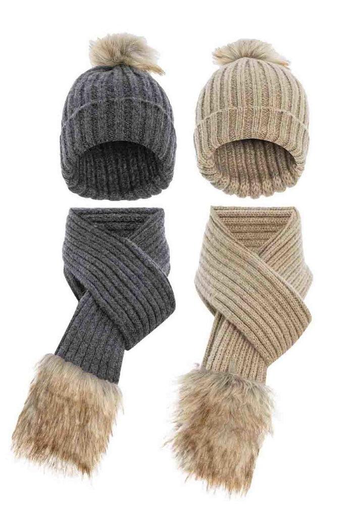 cipo & baxx WA119 Double Scarf and Beret Set BROWN-GREY