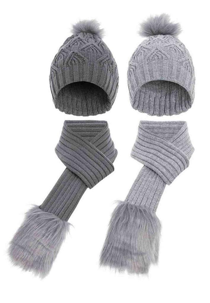 cipo & baxx WA120 Knitted Double Scarf and Beret Set GREY-ANTHRACITE