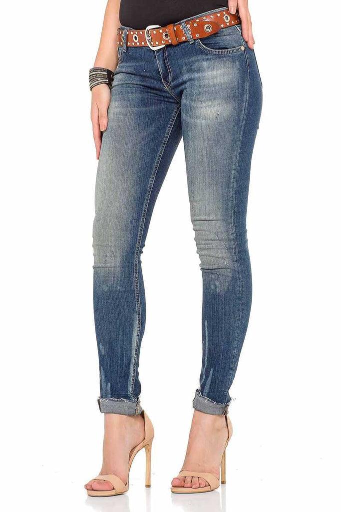 cipo & baxx WD349 Washed Fabric Basic Women's Jean Trousers BLUE