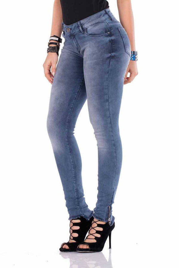 Cipo & Baxx WD355 Slim Fit Women's Jean Trousers With Zippered Legs BLUE