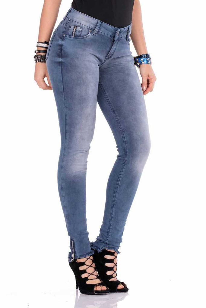 cipo & baxx WD355 Slim Fit Women's Jean Trousers with Zippered Legs BLUE