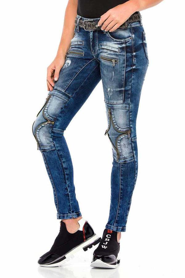 Cipo & Baxx WD377 Series Zipper Detailed Women's Jeans BLUE