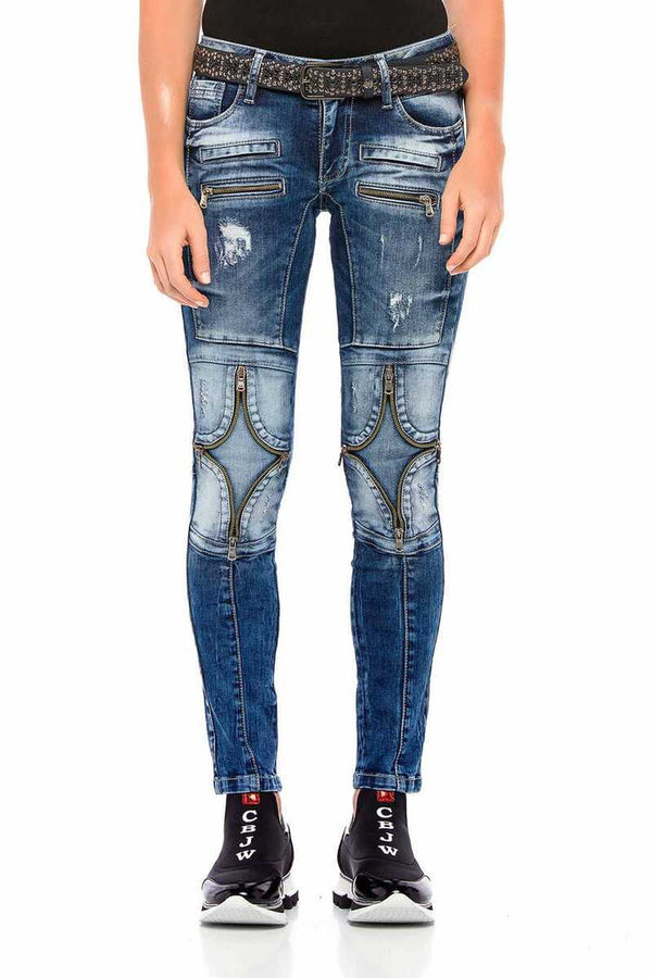Cipo & Baxx WD377 Series Zipper Detailed Women's Jeans BLUE