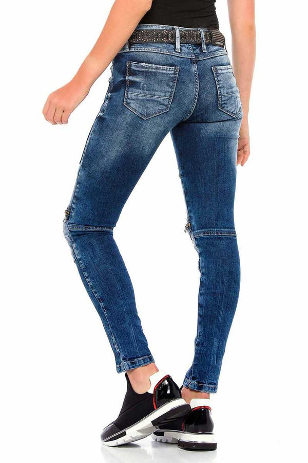 Cipo & Baxx WD377 Series Zipper Detailed Women's Jeans BLUE