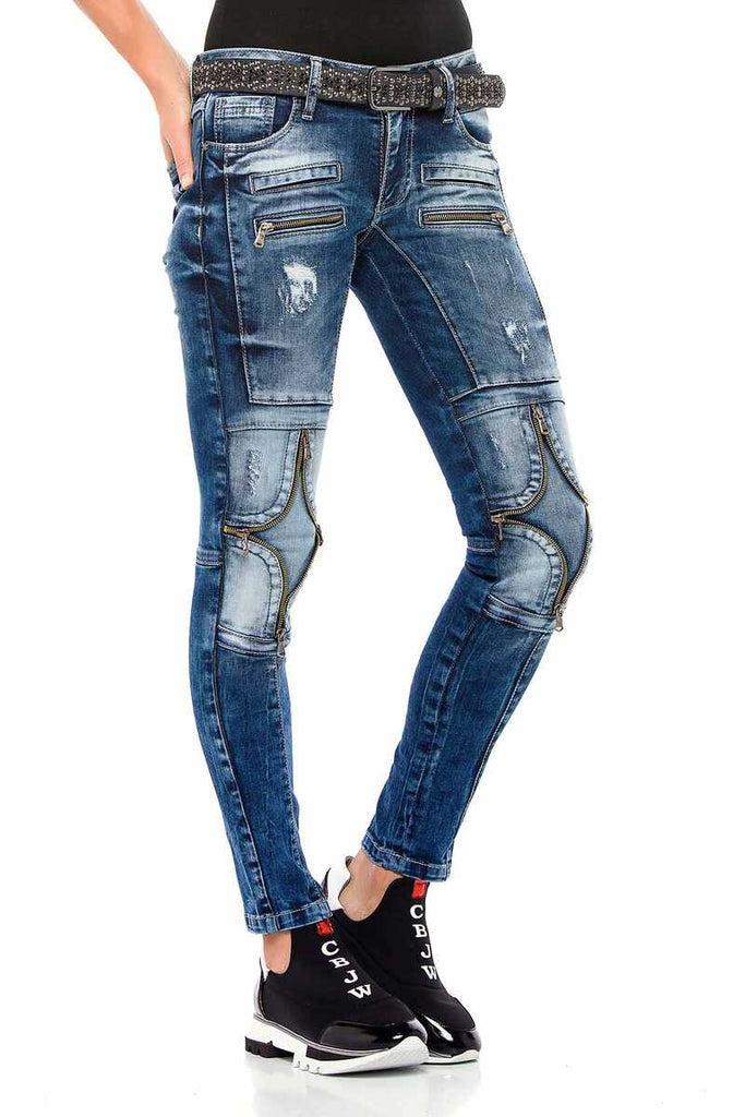 cipo & baxx WD377 Series Zipper Detailed Women's Jeans BLUE