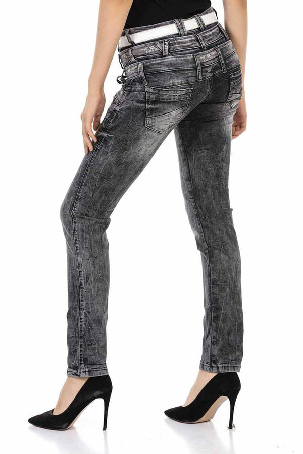 Cipo & Baxx WD431 Three Layer Belt Low Waist Jeans BLACK