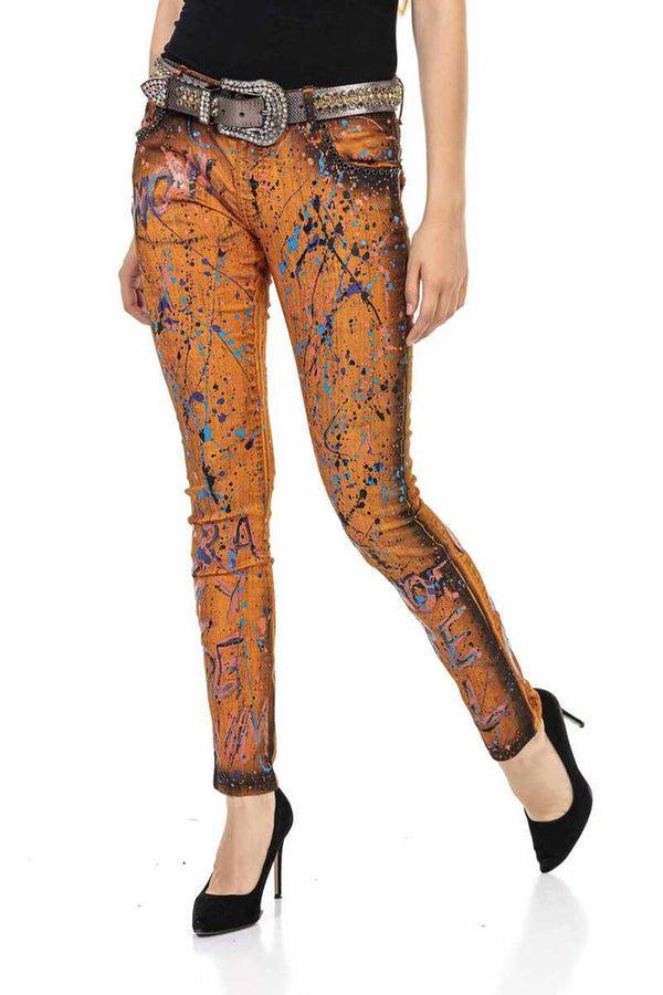 Cipo & Baxx WD445 Orange Slim Fit Women's Jean Trousers ORANGE