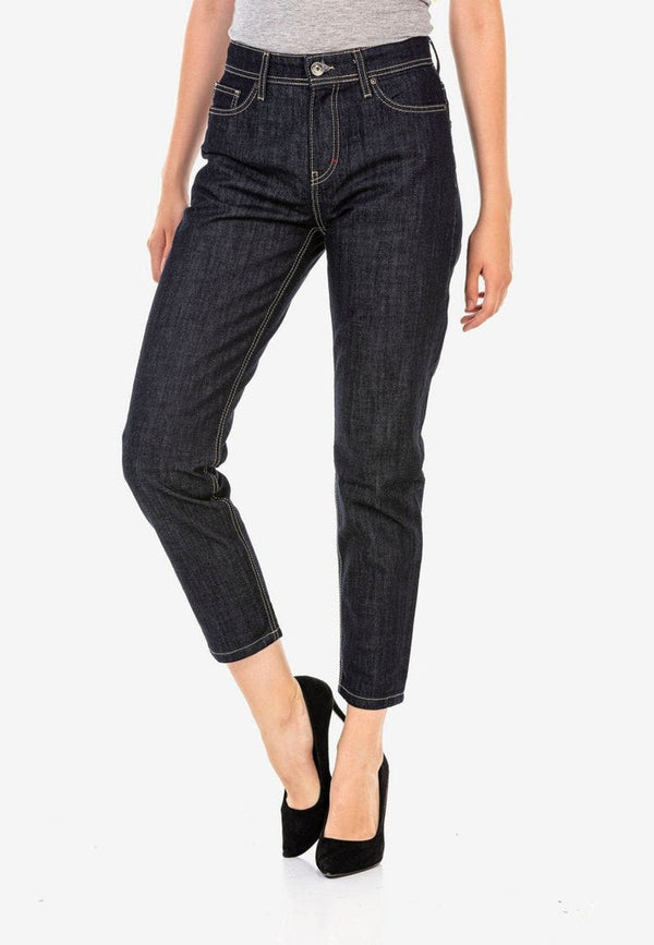 Cipo & Baxx WD450 Dark Tone Mom Jean Trousers RAWBLUE