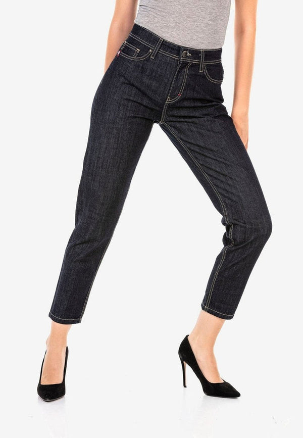 Cipo & Baxx WD450 Dark Tone Mom Jean Trousers RAWBLUE