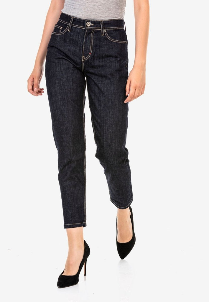 cipo & baxx WD450 Dark Tone Mom Jean Trousers RAWBLUE