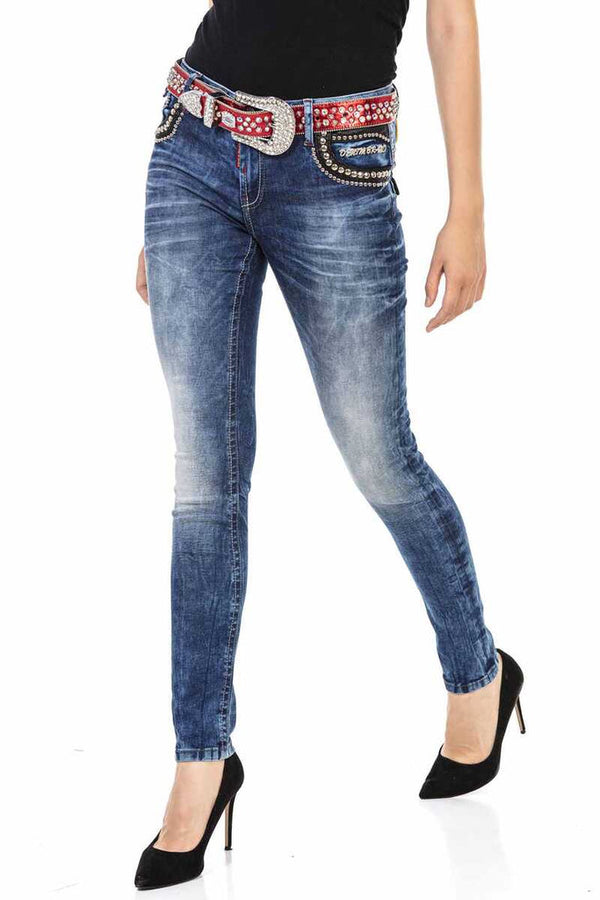 Cipo & Baxx WD466 Women's Trousers With Stone Detail On Pockets BLUE