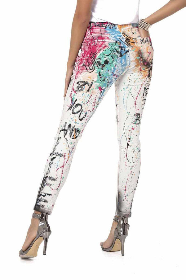 Cipo & Baxx WD472 White Hand Painted Patterned Women's Jean WHITE