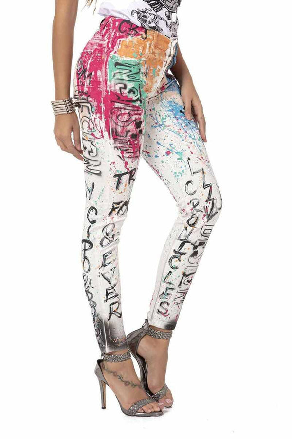 Cipo & Baxx WD472 White Hand Painted Patterned Women's Jean WHITE