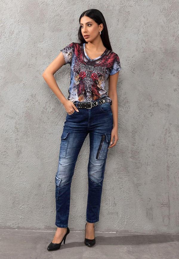 Cipo & Baxx WD531 Basic Women's Jean Trousers With Cargo Pocket DARKBLUE