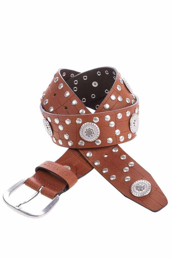 Cipo & Baxx WG100 Metal Embroidered Genuine Leather Women's Belt BLACK