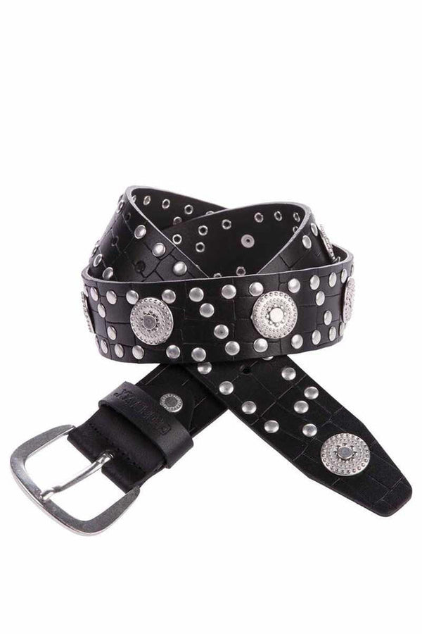 Cipo & Baxx WG100 Metal Embroidered Genuine Leather Women's Belt BLACK