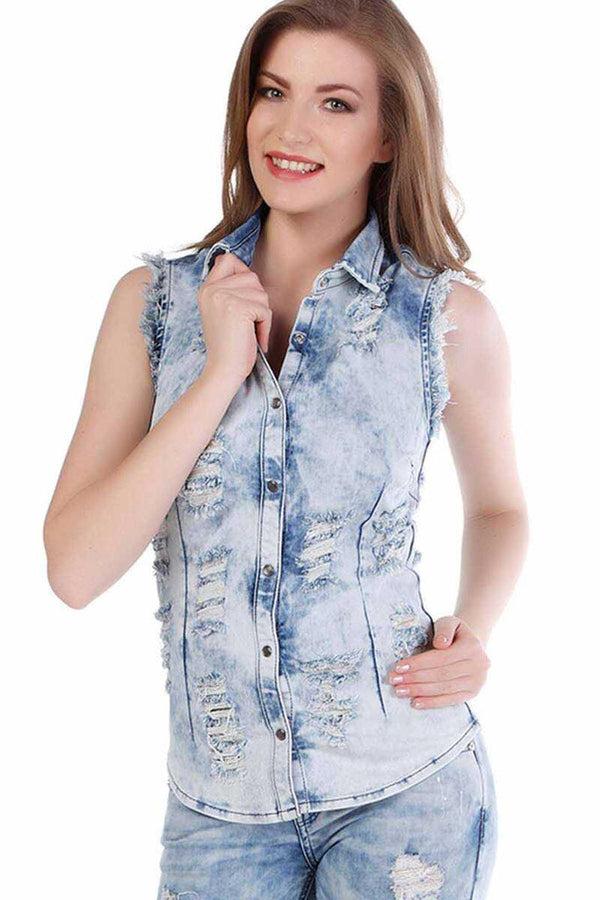Cipo & Baxx WH103 Women's Ice Blue Vintage Women's Vest ICEBLUE