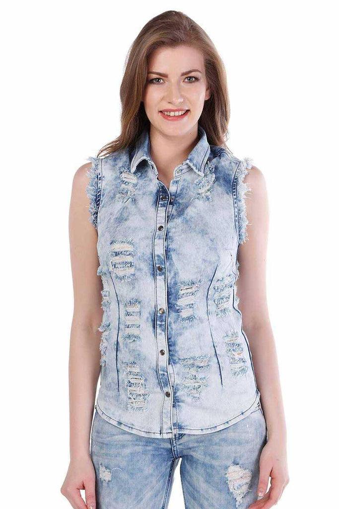 cipo & baxx WH103 Women's Ice Blue Vintage Women's Vest ICEBLUE