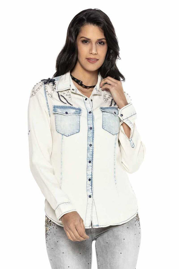 Cipo & Baxx WH115 Women's Ice Blue Jean Shirt ICEBLUE
