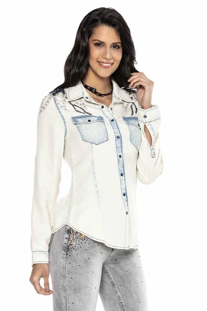 cipo & baxx WH115 Women's Ice Blue Jean Shirt ICEBLUE