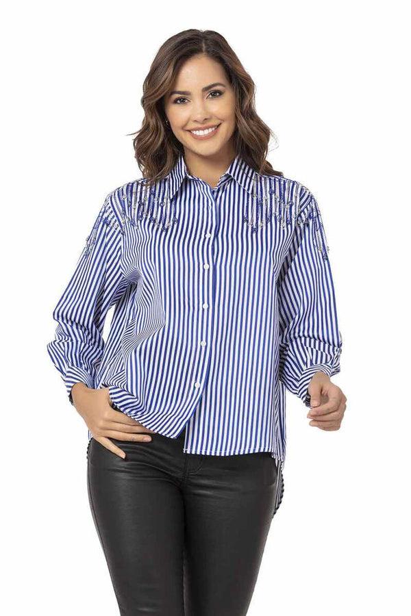 Cipo & Baxx WH122 Striped Oversize Women's Shirt BLACK