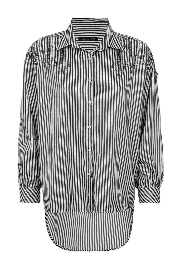 cipo & baxx WH122 Striped Oversize Women's Shirt BLACK