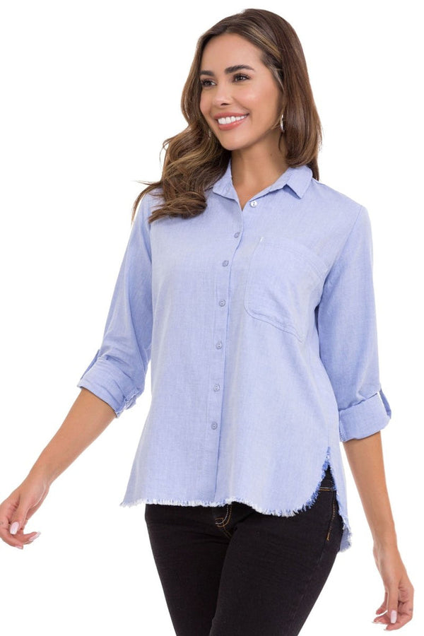 Cipo & Baxx WH124 Ripped Detailed Linen Women's Shirt BLUE