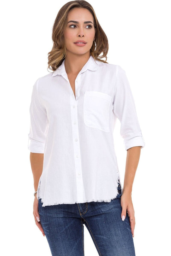Cipo & Baxx WH124 Ripped Detailed Linen Women's Shirt BLUE