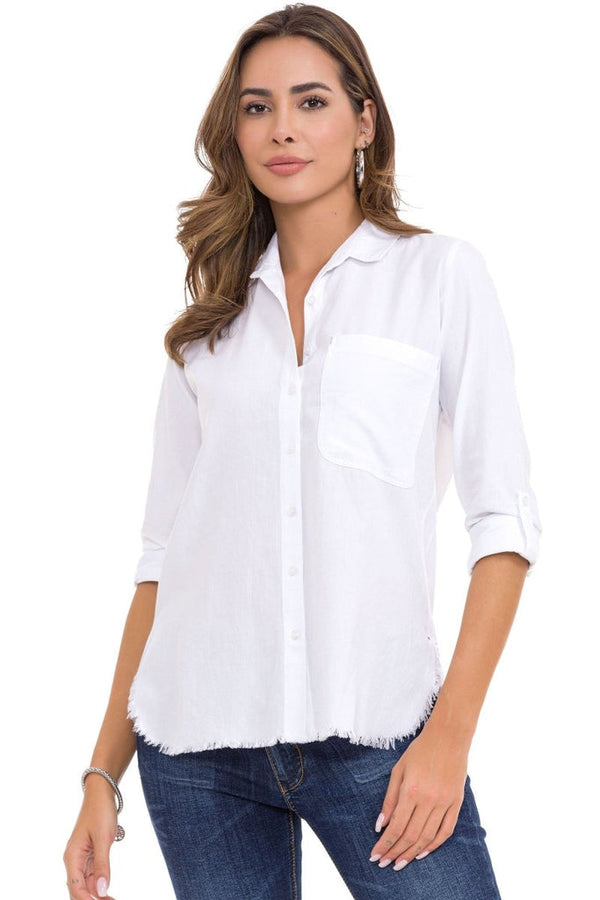 Cipo & Baxx WH124 Ripped Detailed Linen Women's Shirt BLUE