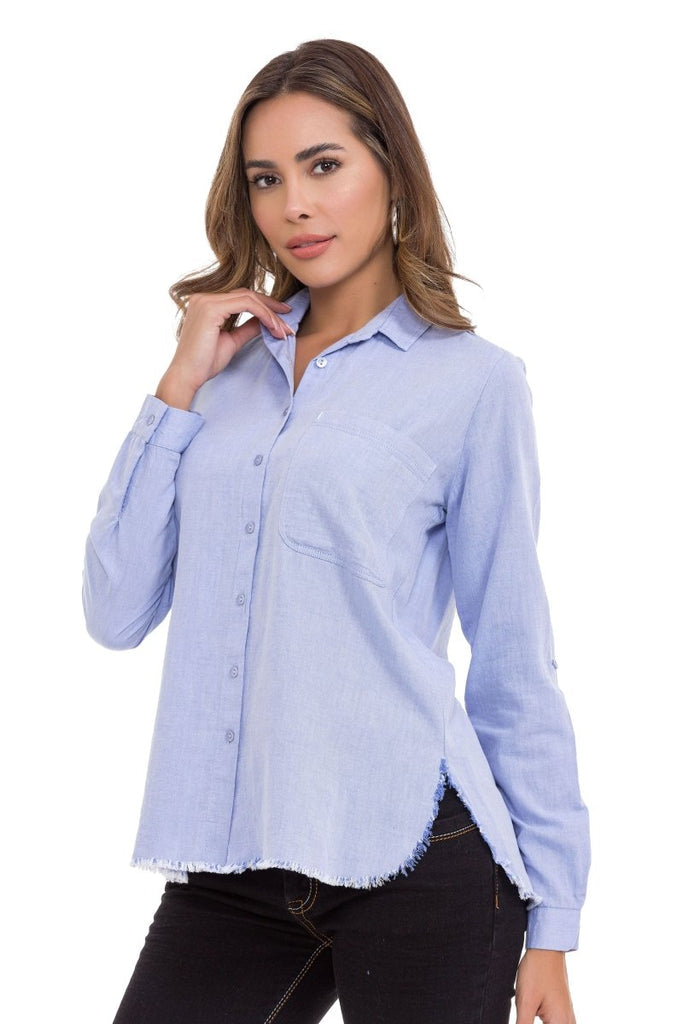 cipo & baxx WH124 Ripped Detailed Linen Women's Shirt BLUE